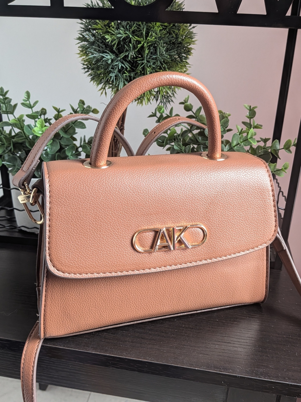 Anne Klein Caramel Brown Top-Handle Crossbody Satchel